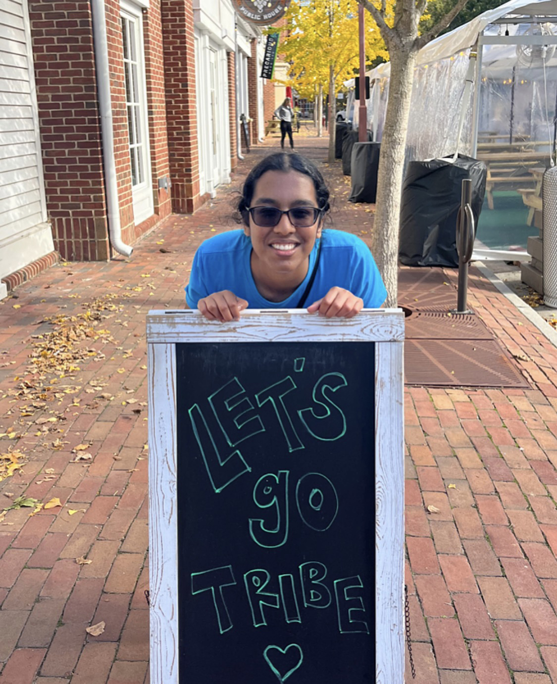 A female student at her college campus, the College of William & Mary