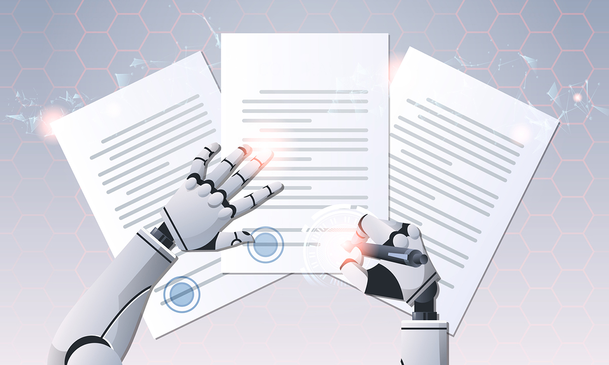 a stock illustration of a robot grading papers
