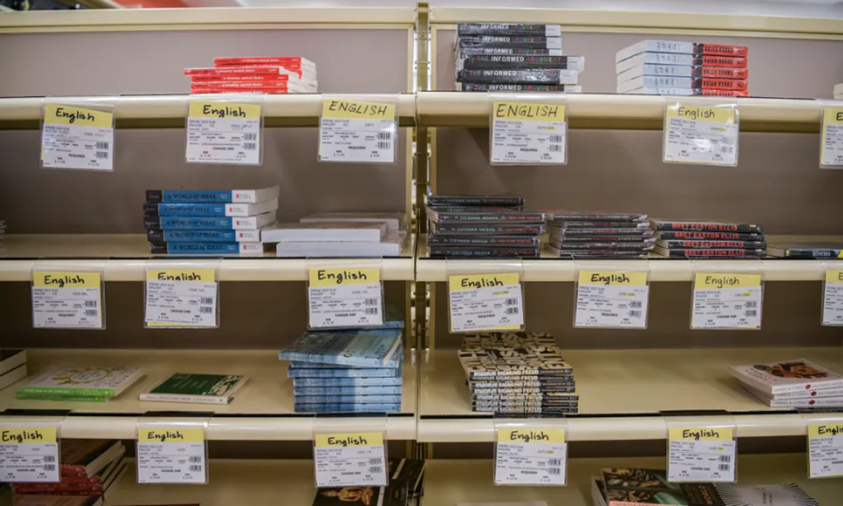 Shelves of textbooks