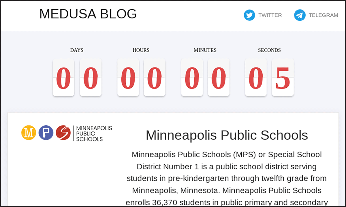 A digital clock counting down to 0, then it says Published, with the Minneapolis Public Schools logo below