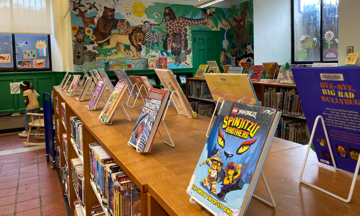 This photo shows a Philadelphia public school library.