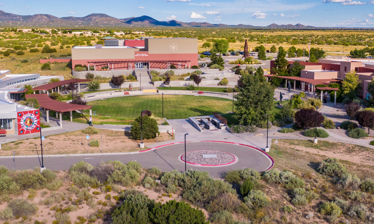 An aerial shot of The Institute of American Indian Arts, a tribal college in Santa Fe, New Mexico