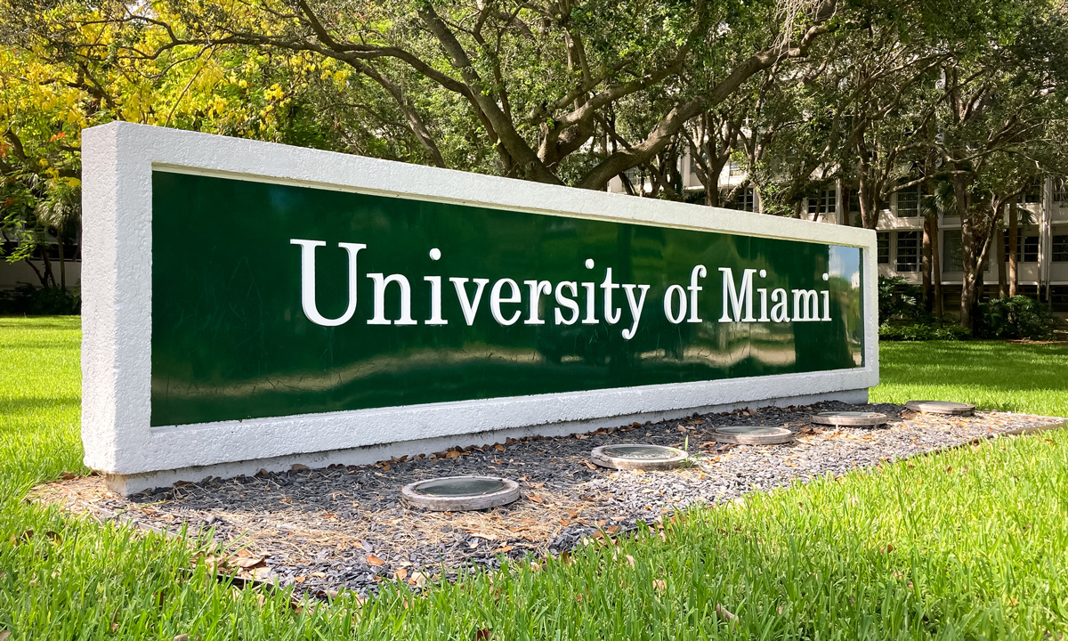 A photo of the University of Miami Entrance Sign