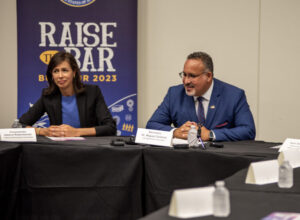 This is a photo of FCC Chairwoman Jessica Rosenworcel and U.S. Secretary of Education Miguel Cardona.