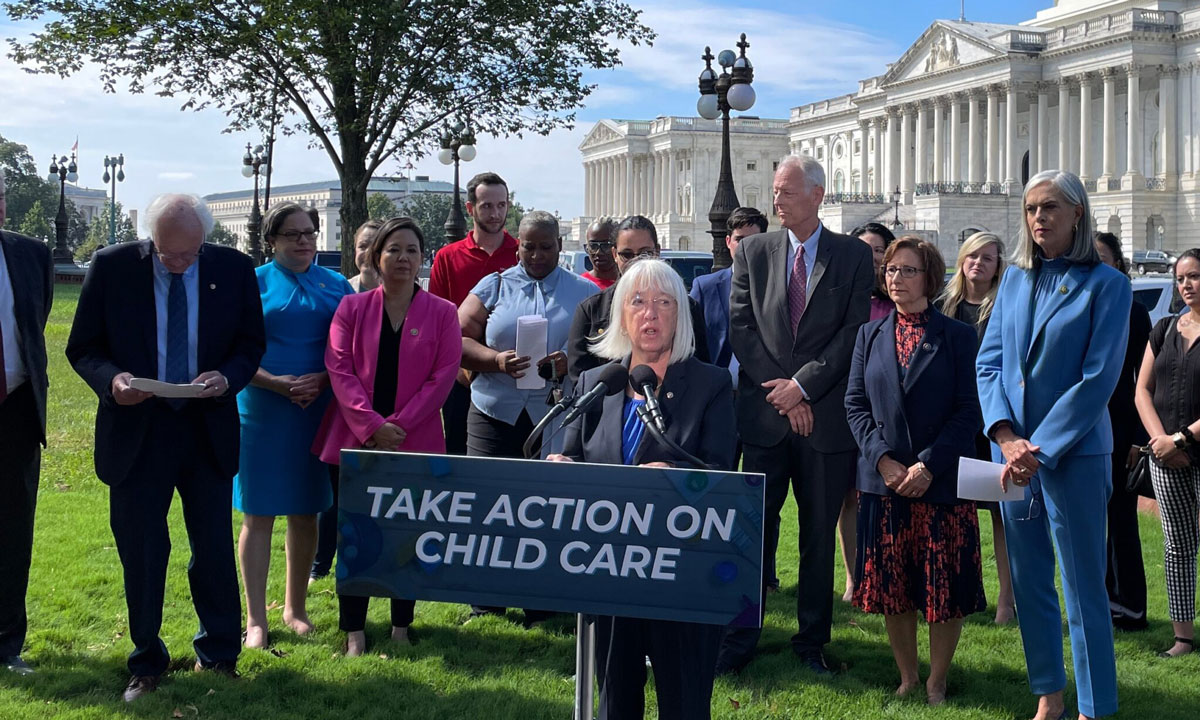 This is a photo of U.S. Sen. Patty Murray speaking at a press conference.