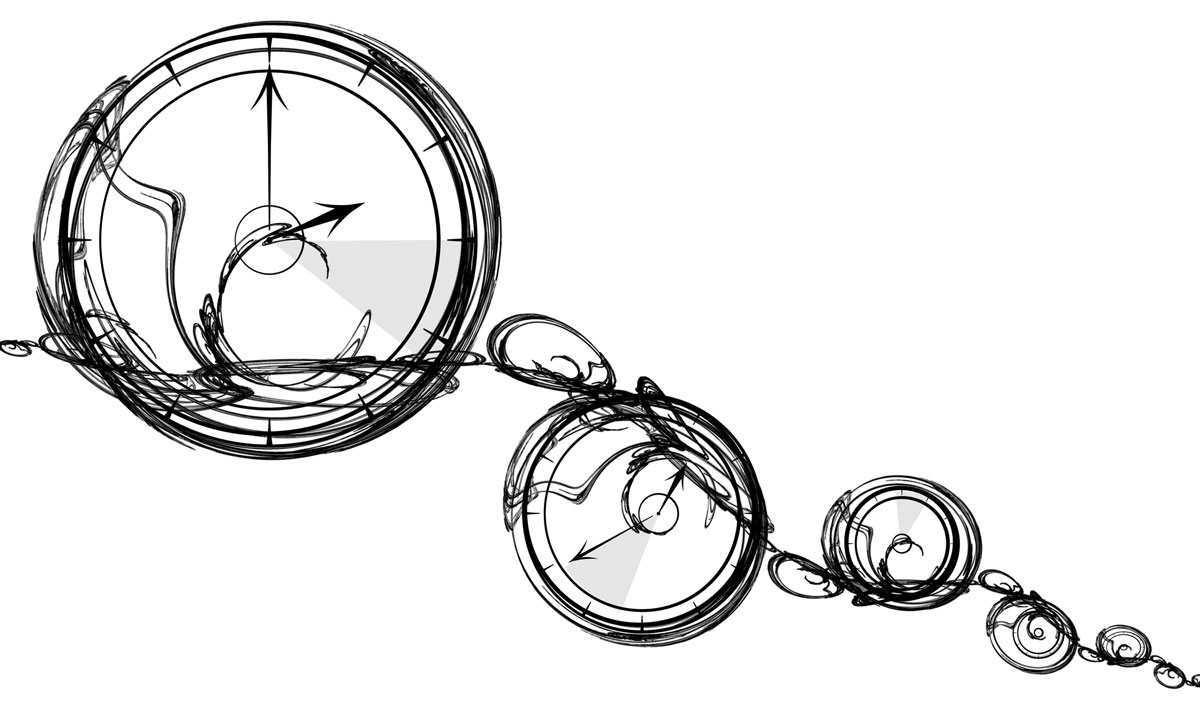 This is a graphic of clocks winding slowly.