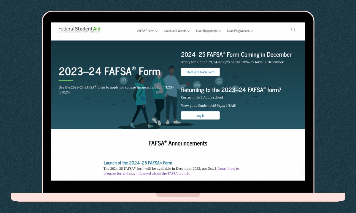 This is a screenshot of the Department of Education's FAFSA online form page.