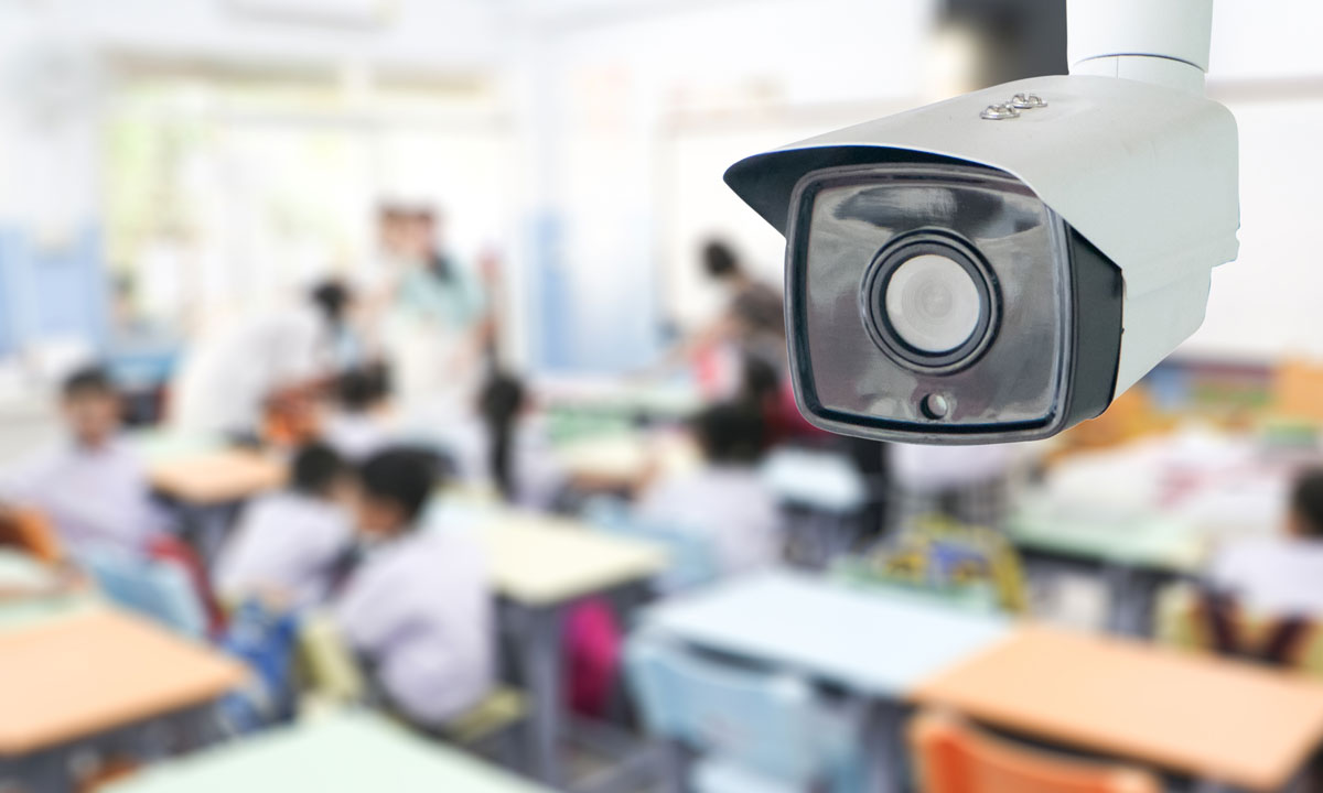 This is a photo of a security camera in a classroom.
