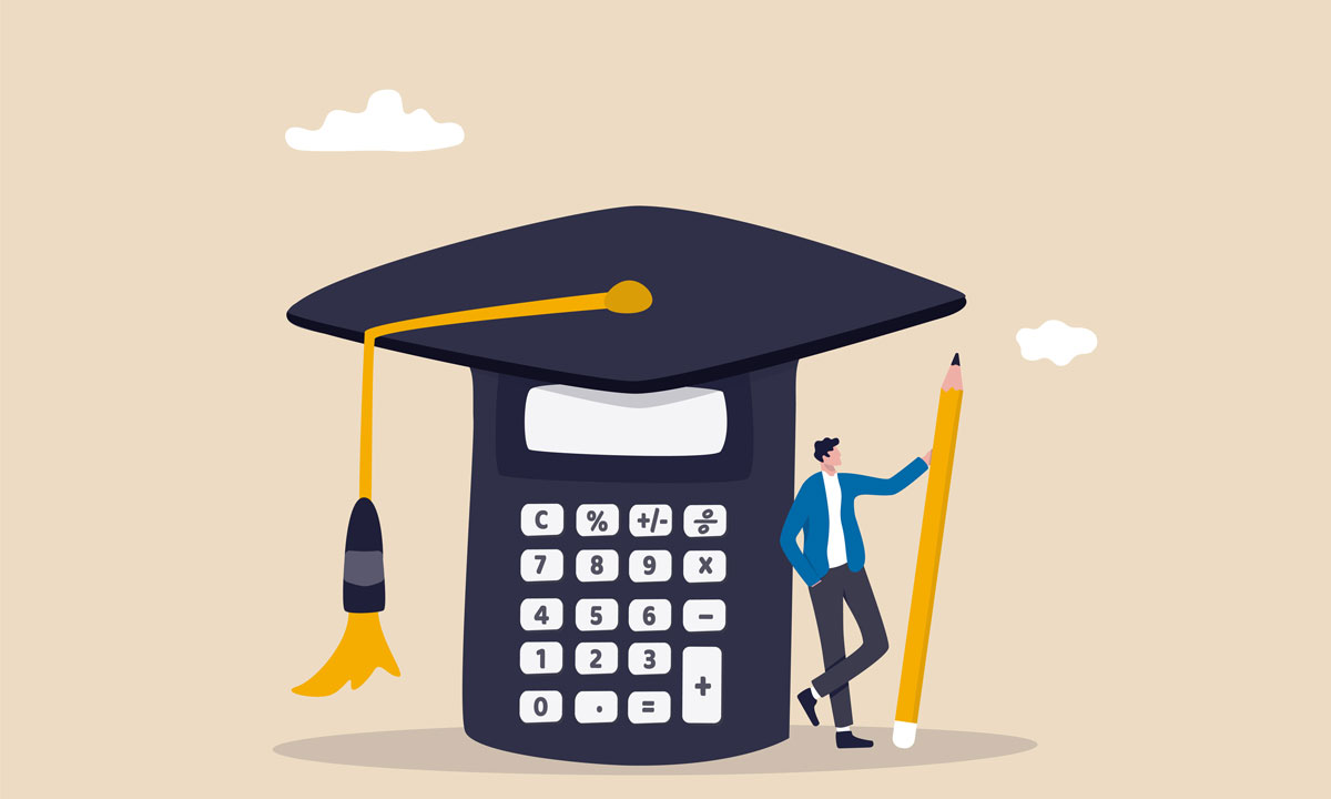 This is a graphic of a calculator with a graduation cap on.