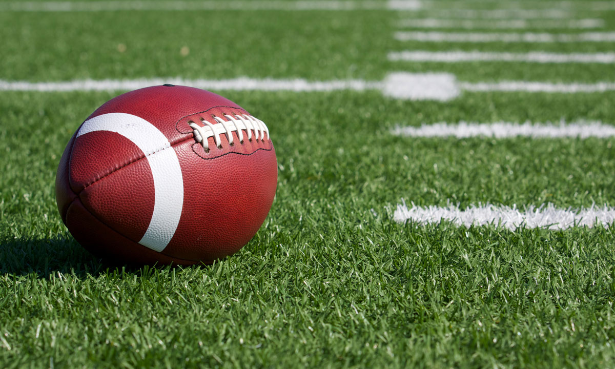 This is a photo of a football on a football field.