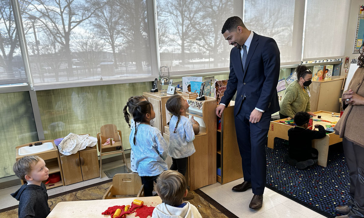 This is a photo of Connecticut Treasurer Erick Russell pictured at Bridge Family Resource Center in West Hartford, Conn.