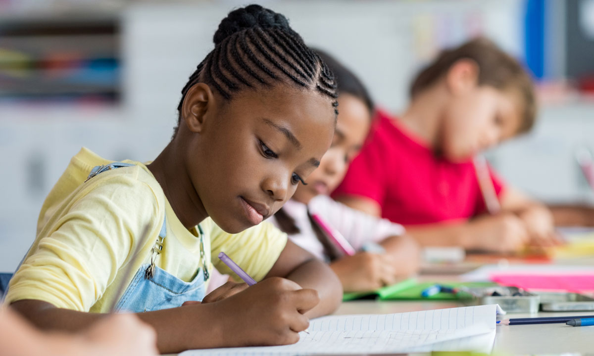 This is a photo of an elementary student taking a test.